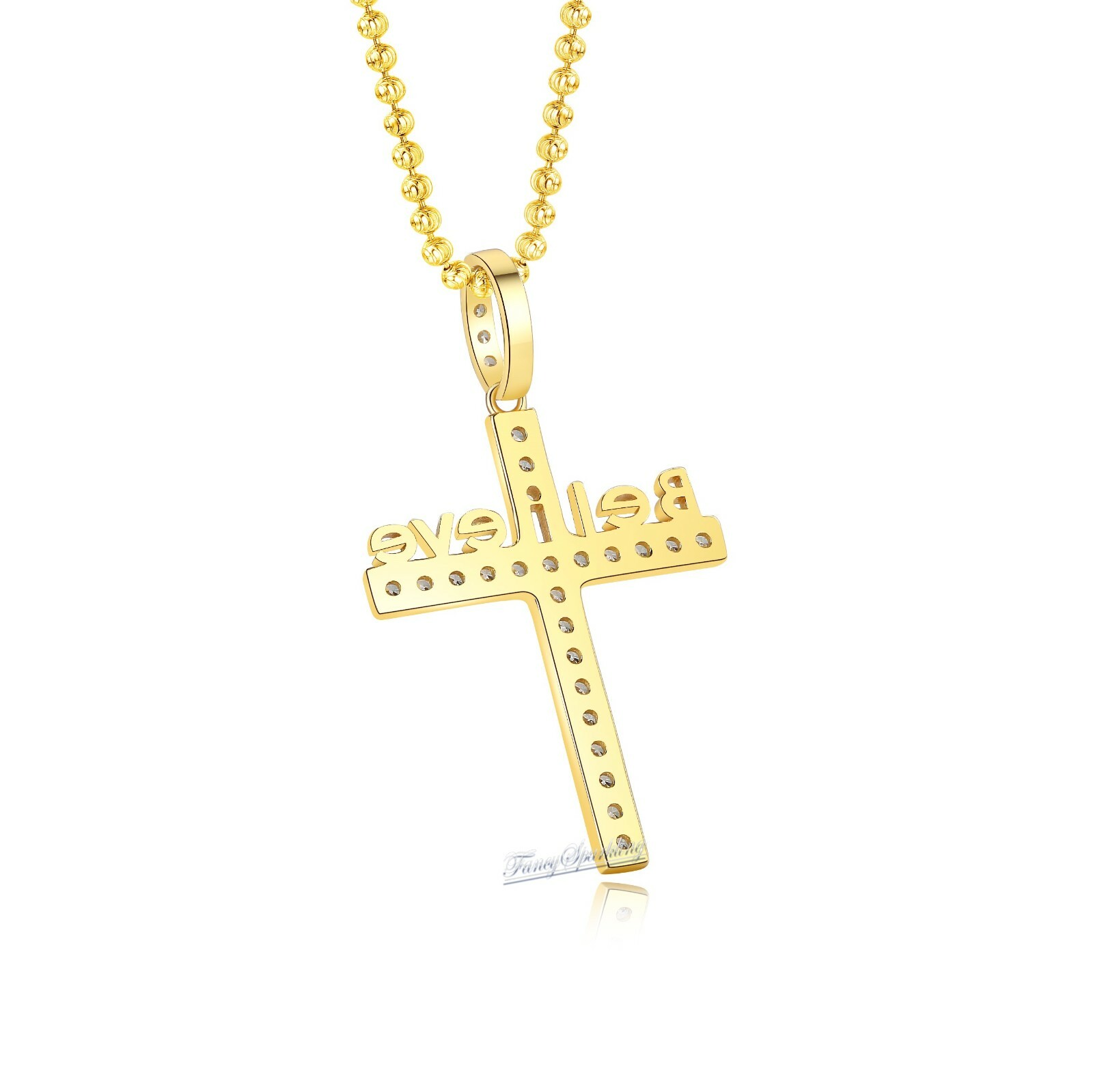1 Ct Diamond Cross Pendant Necklace Simulated Diamond 14K Yellow Gold Plated