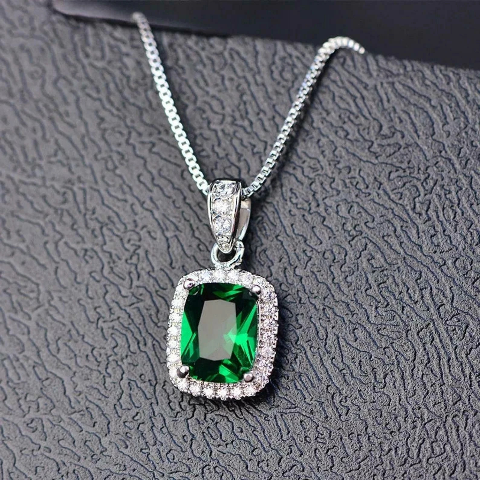 3.59 Ct Emerald Cut Emerald Pendant Wedding Pendant 14K White Gold Solid