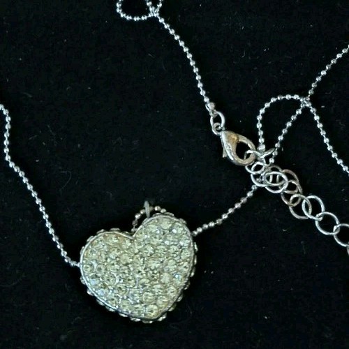 Vtg Pastel Yellow Canary Contessa Heart Shaped Rhinestone Necklace Silver