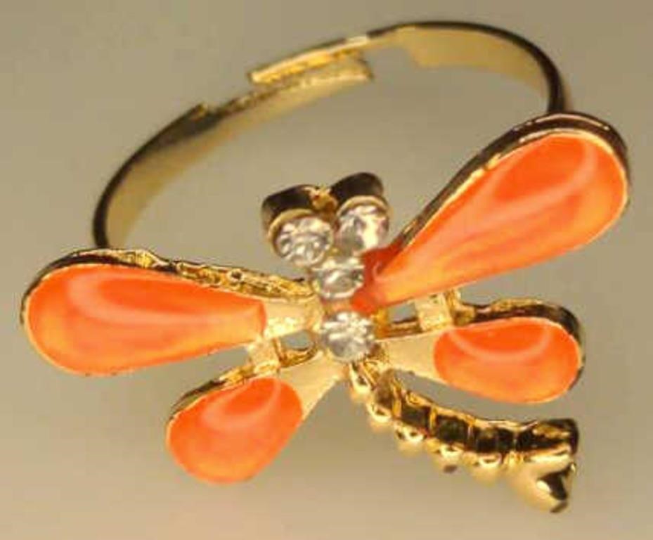 Yellow, Purple, Black, Orange, and Green Dragonfly Adjustable Fashion Rings