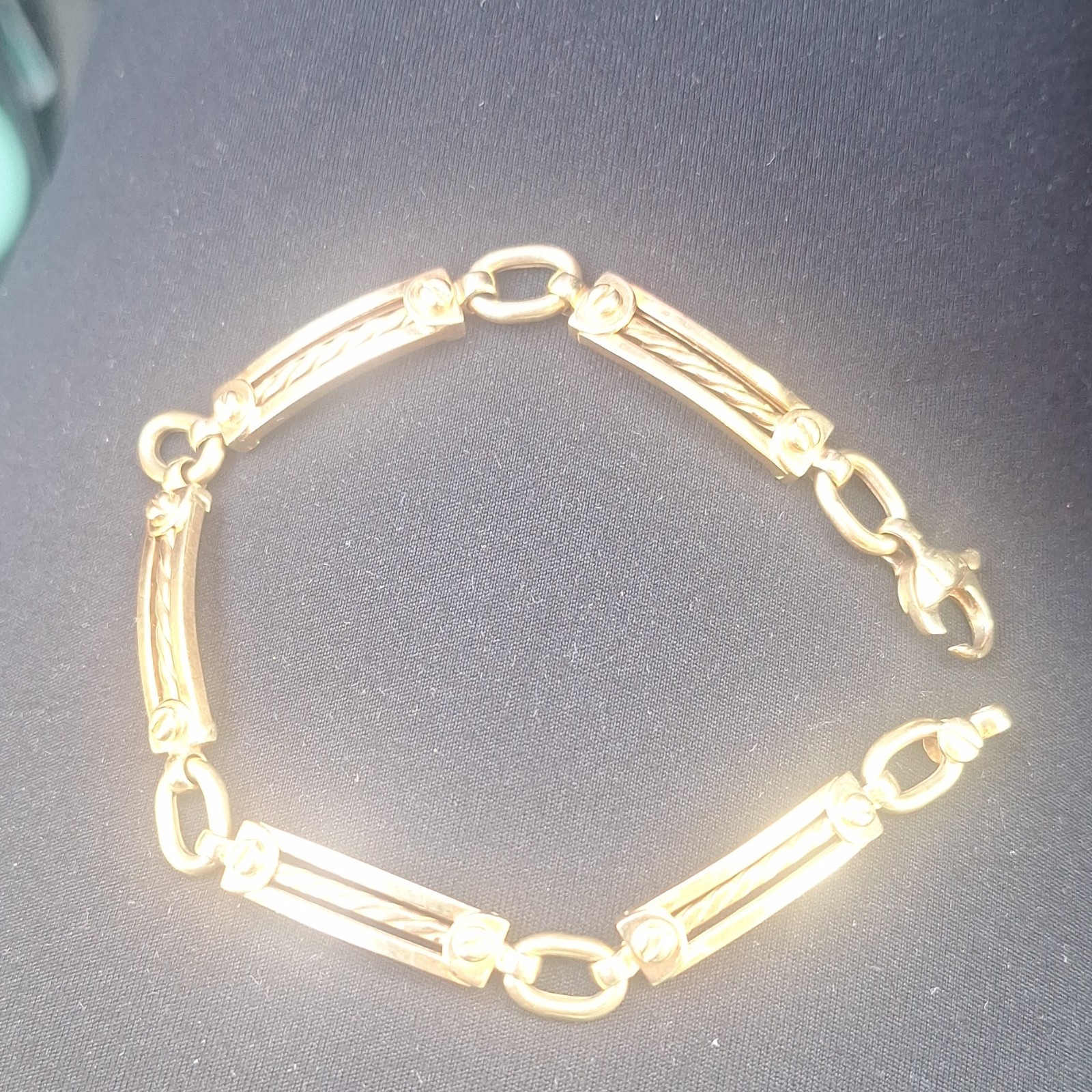 14K Italy Yellow Gold Bar Link Chain Bracelet, Lobster Clasp, Signed