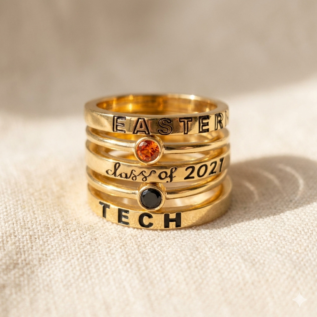 Personalized Engraved Stack Ring Set For Her In 925 Silver Graduation Class Ring