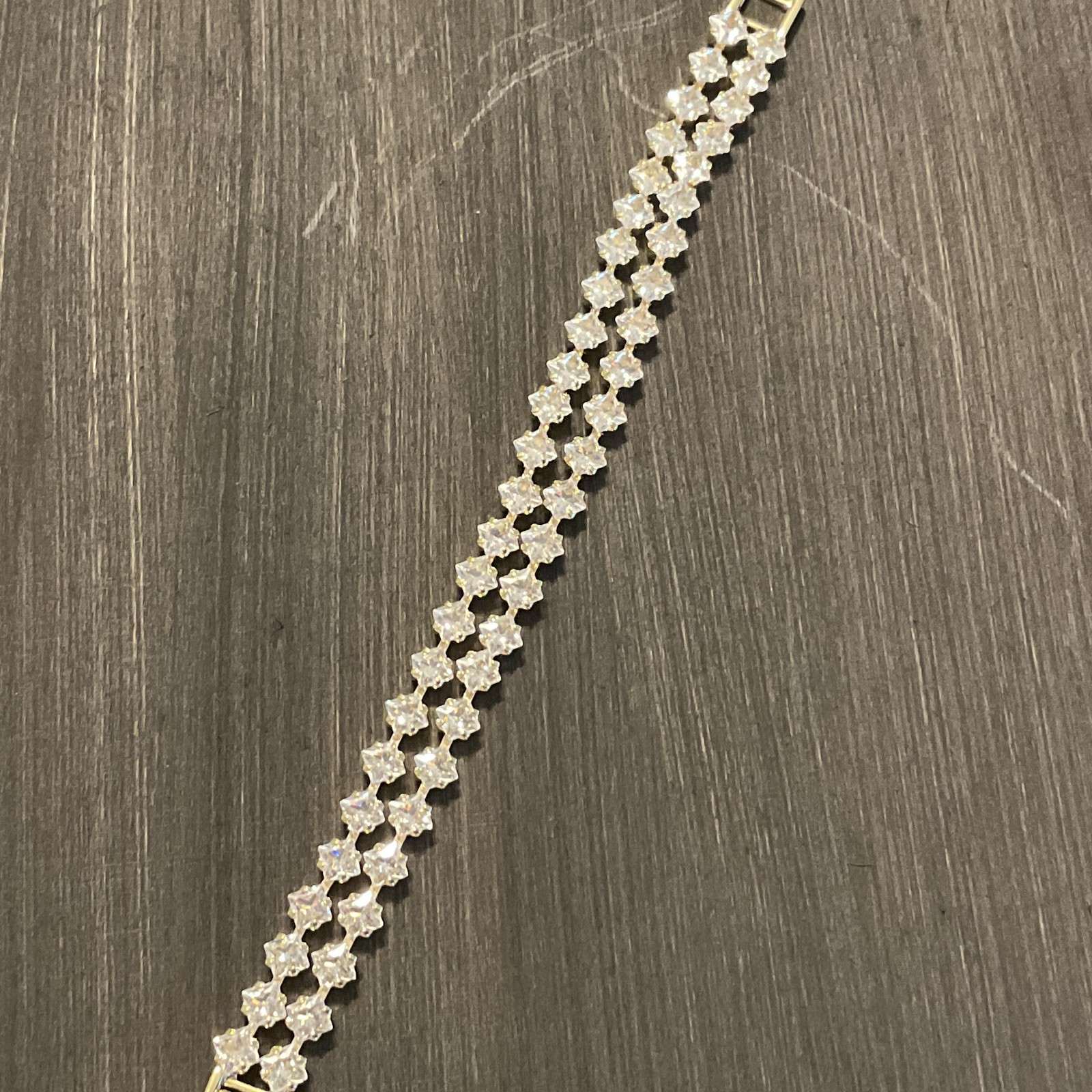 Silver Tone Tennis Bracelet with Clear Round Crystal Rhinestone Link Design
