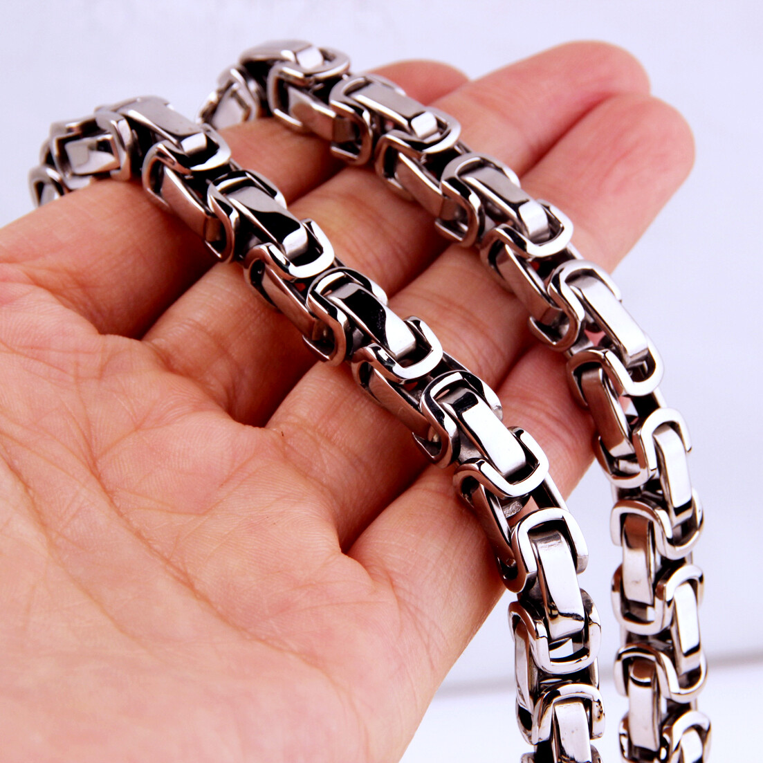 5/6/8mm 7″-40″ Hot Silver Jewelry Stainless Steel Men’s Byzantine Chain Necklace