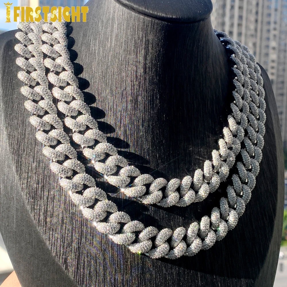 Men’s Iced Cuban Link Chain Necklace 15 mm Silver Tone