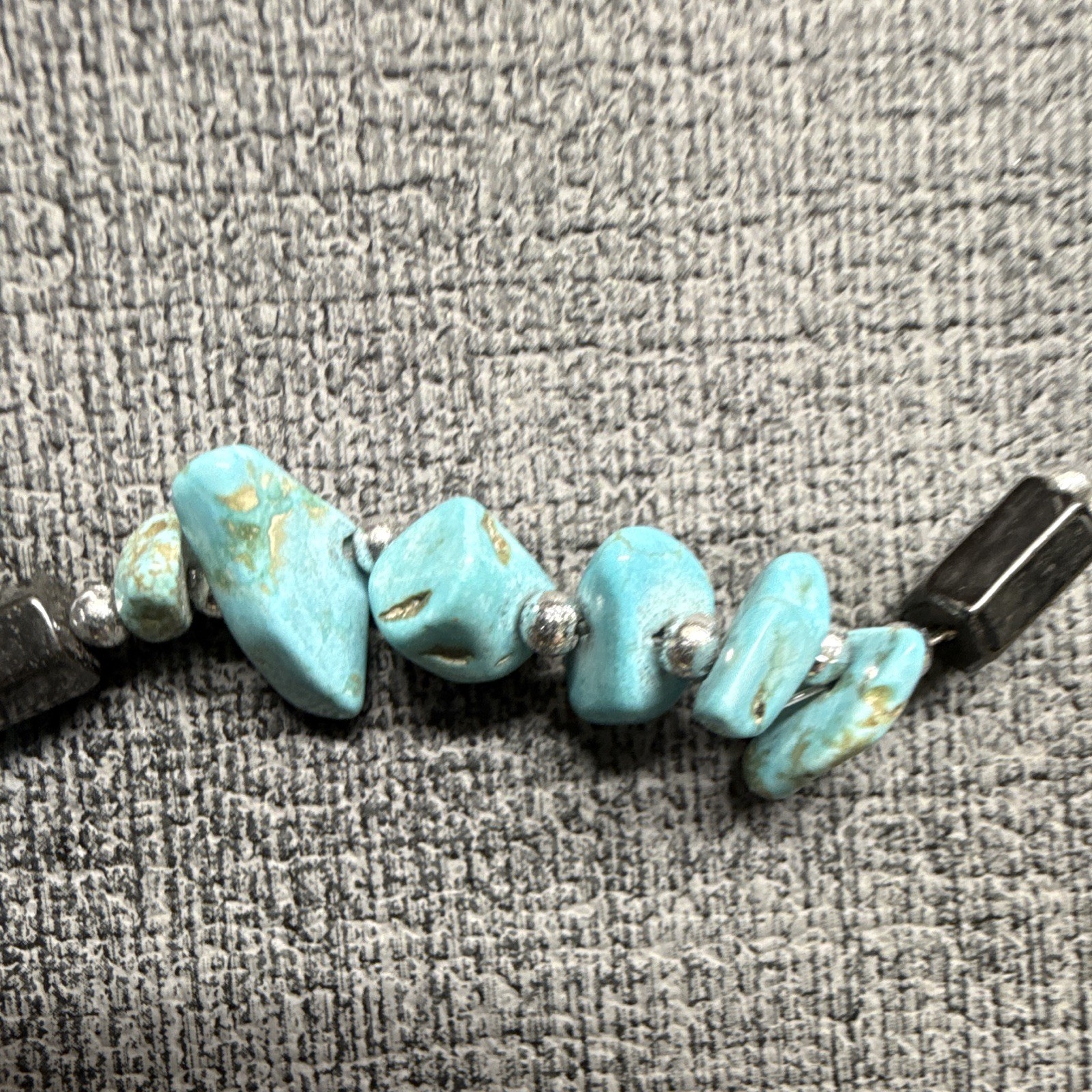 Turquoise Chip & Hematite Beaded Necklace With Magnetic Links