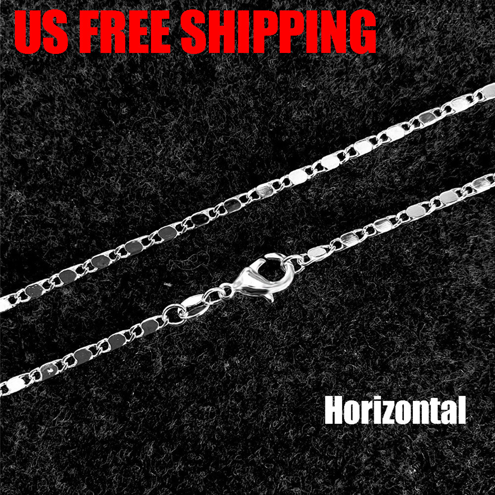 925 Silver Plated Horizontal Chain Necklace w/ Lobster Lock 16-24″ Women Jewelry