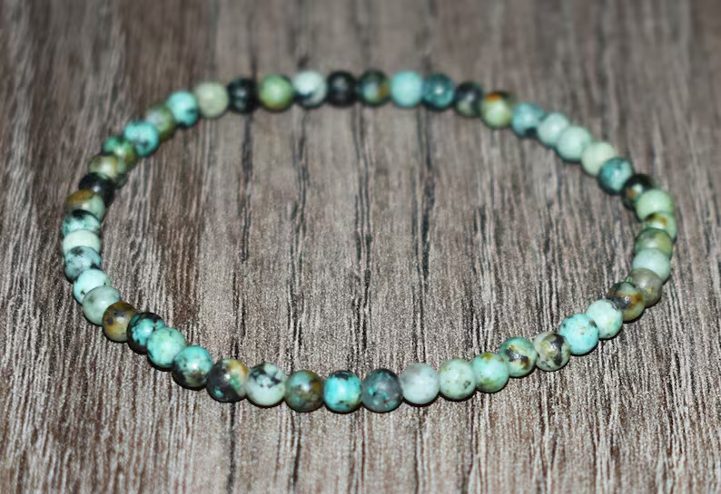 African Turquoise 4mm Tiny Gemstone Bead Healing Reiki Men Women Bracelet Gifts