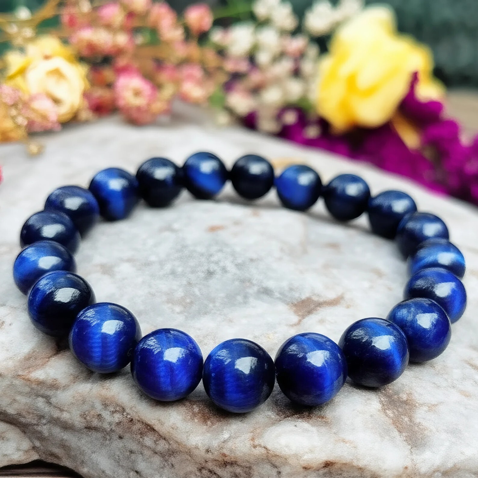 Blue Tiger’s Eye 8mm Beaded Bracelet Healing Reiki Crystal Gift for Men Women