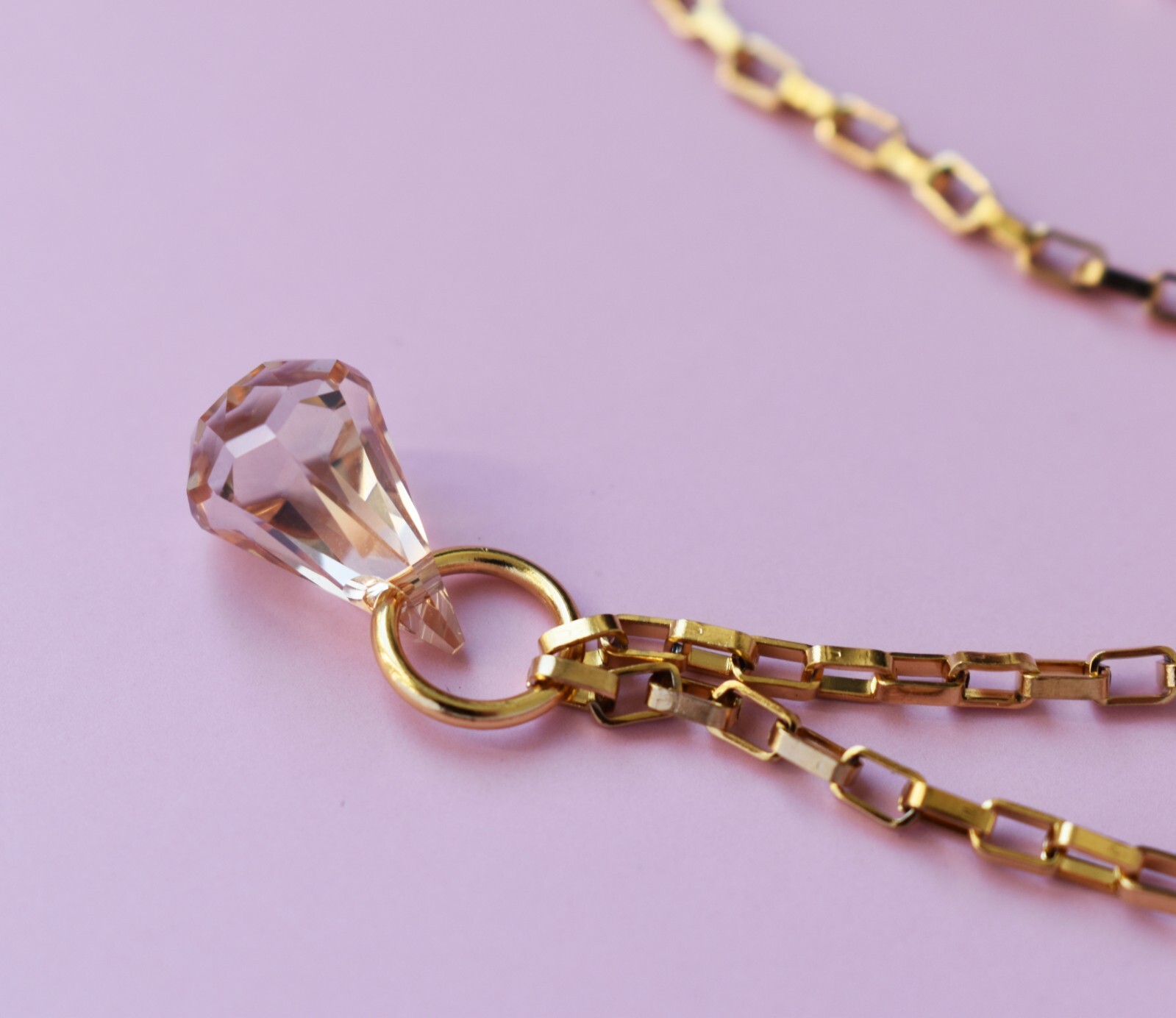 Crystal drop box chain necklace, Swarovski crystal dangle necklace