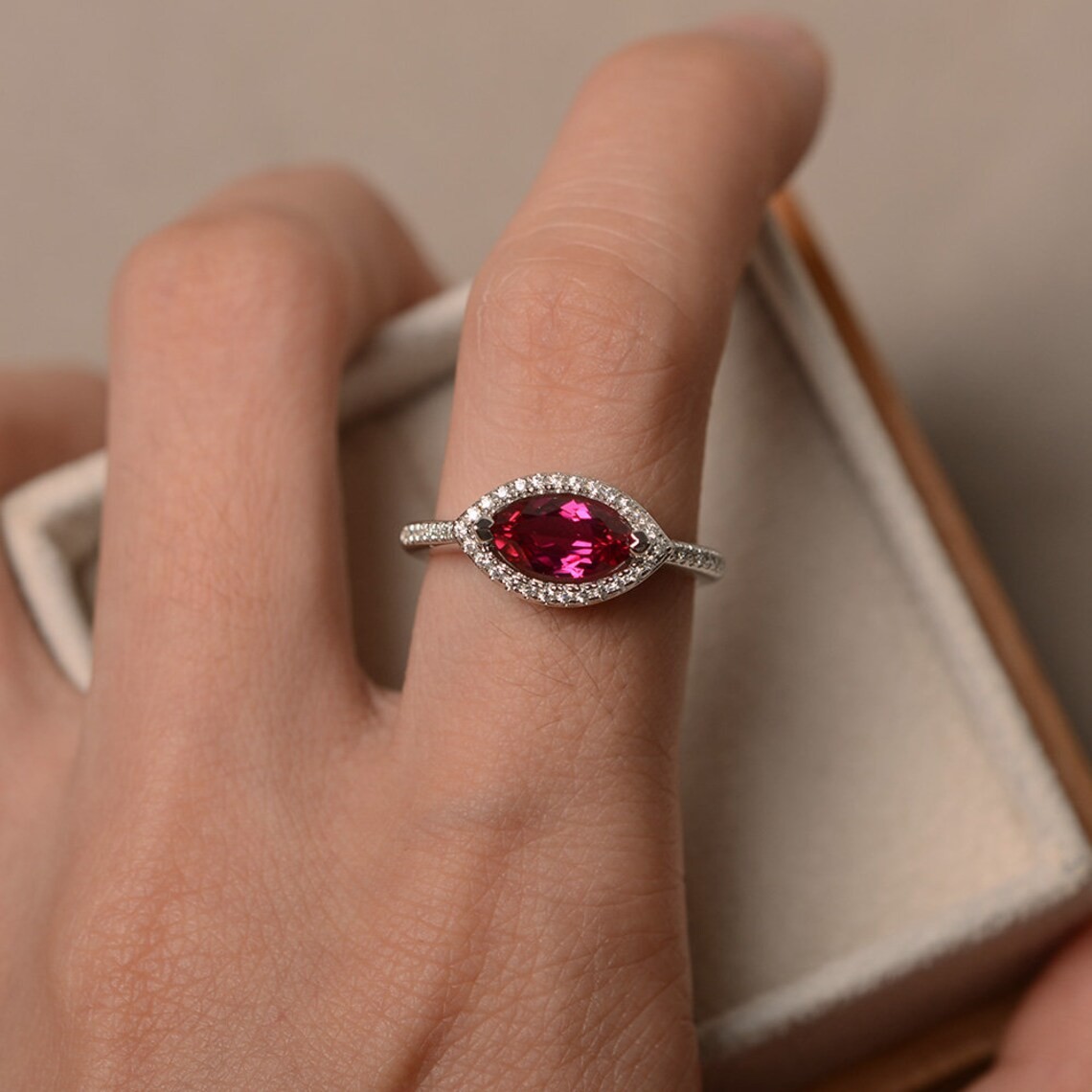 2CT Pink Ruby Lab Created 925 Silver Plated Halo Ring Duty Free