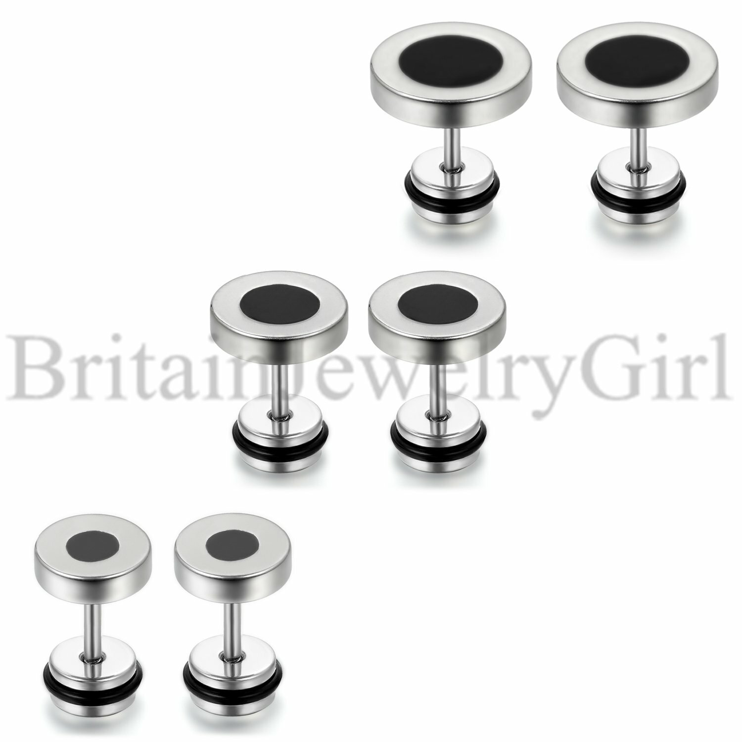 2-6PCS Men Unisex Stainless Steel Barbell Punk Ear Stud Earrings 8mm/10mm/12mm
