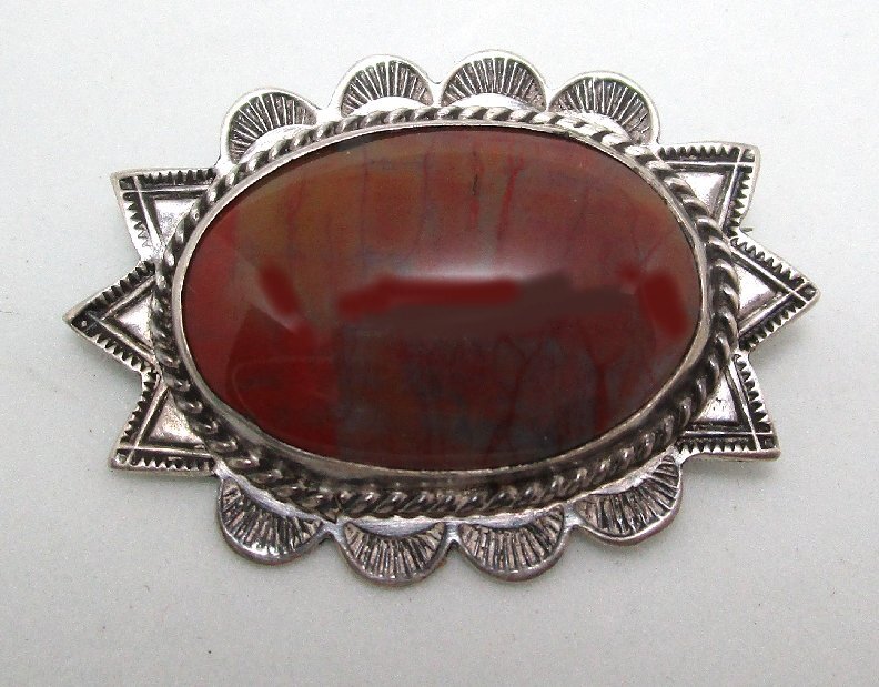 Southwest Silver and Petrified Wood Pin 8.9 grams 1 1/2”
