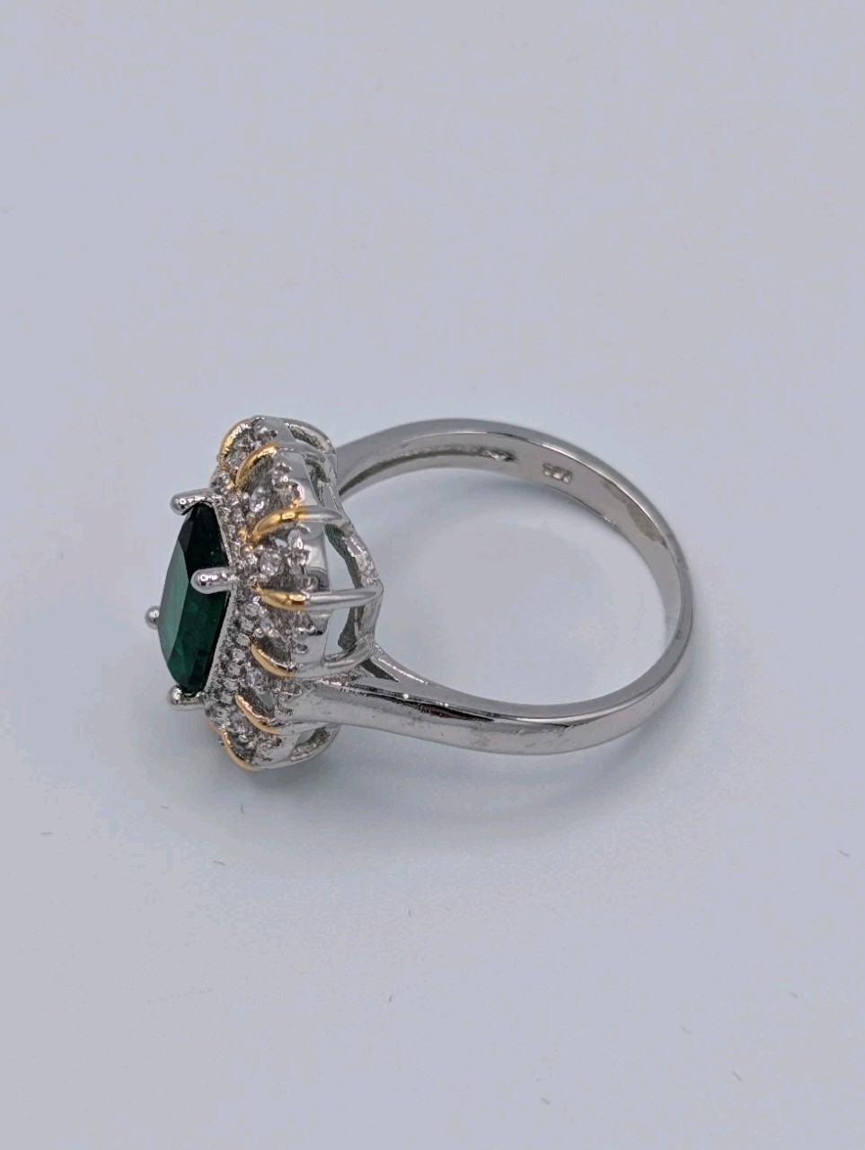 3.75 Carat Simulated Emerald Baguette CZ Halo Ring 14k Gold Plated Sterling 925