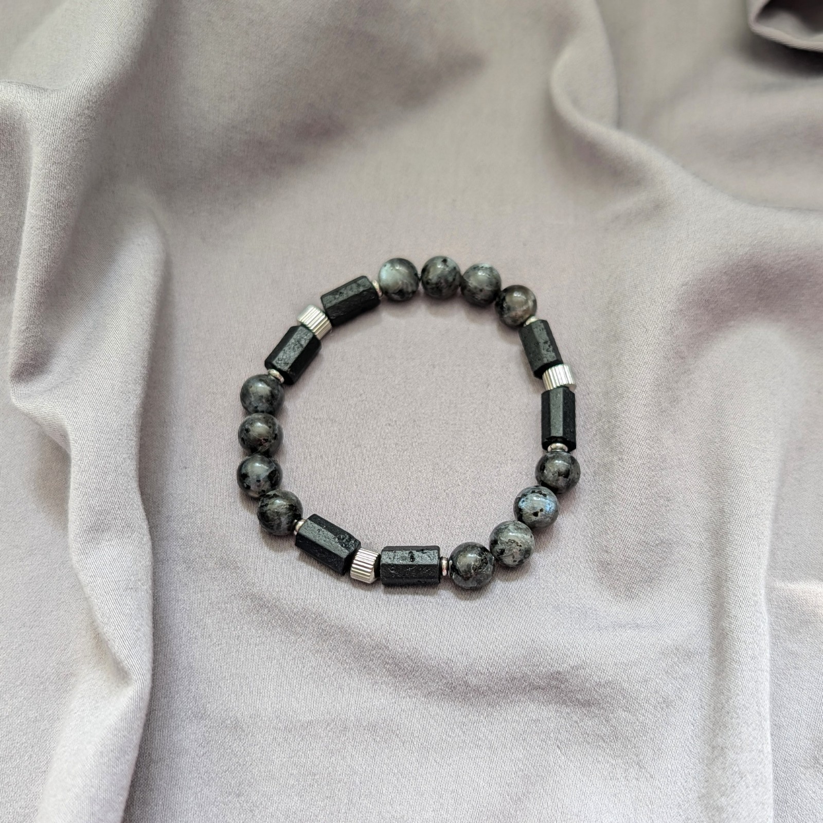 Black Tourmaline Labradorite Beaded Bracelet, Minimalist Protection Jewelry