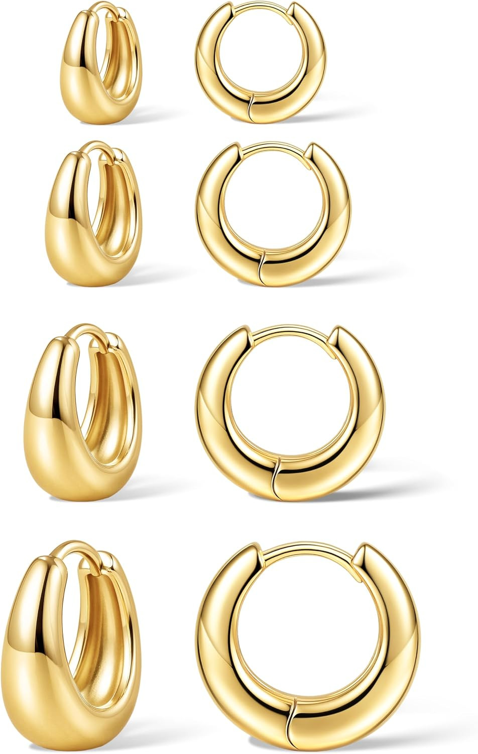 Small Gold Huggie Hoop Earrings Set for Women Men Hypoallergenic 14K Plated Stac