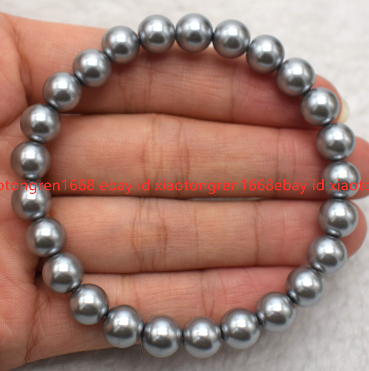 Handmade Pretty 8/10/12mm Gray Shell Pearl Gems Round Beads Bracelet 7.5in