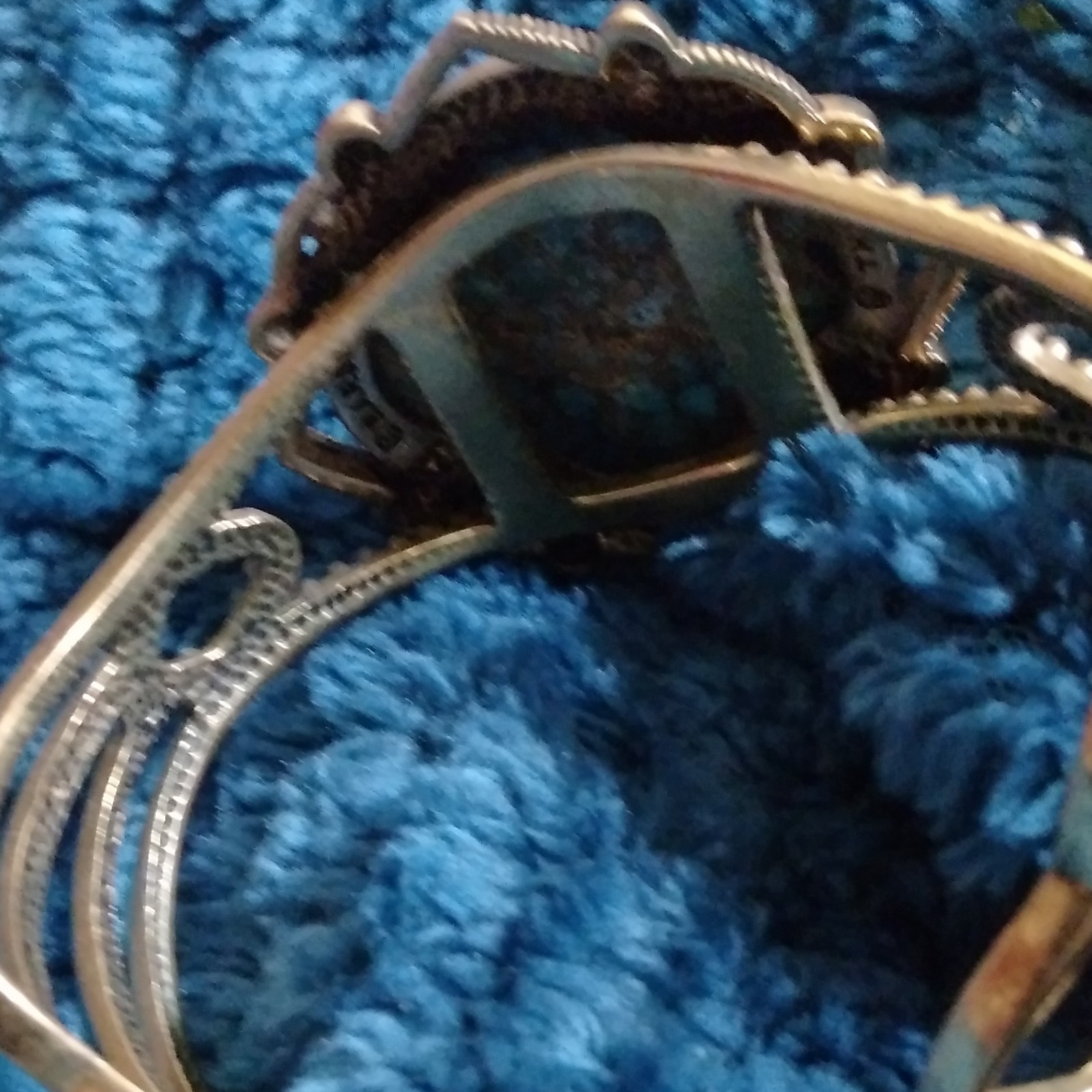 2 Barse Silver Tone Adj Cuff Bracelet w/ Blue Clover Turquoise & Orange Cuff