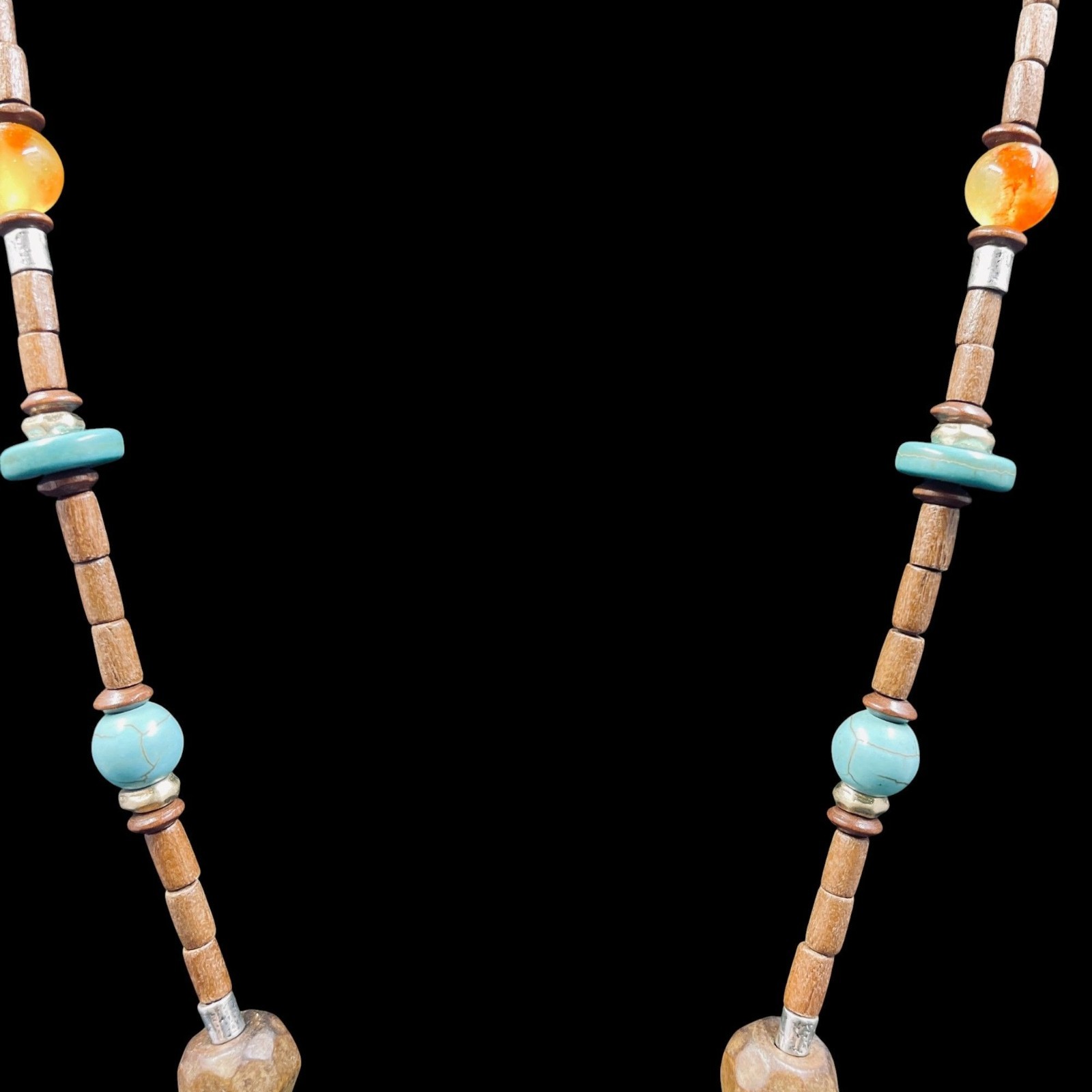 Boho Handmade Beaded Necklace With Orange White Jasper Teardrop Pendant 34 – 44″