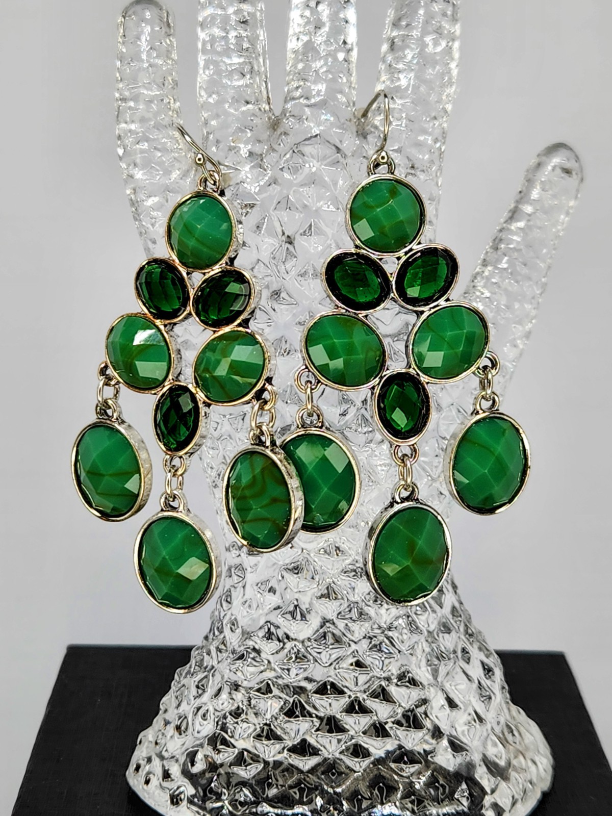 Emerald Mosaic Chandelier Statement Earrings