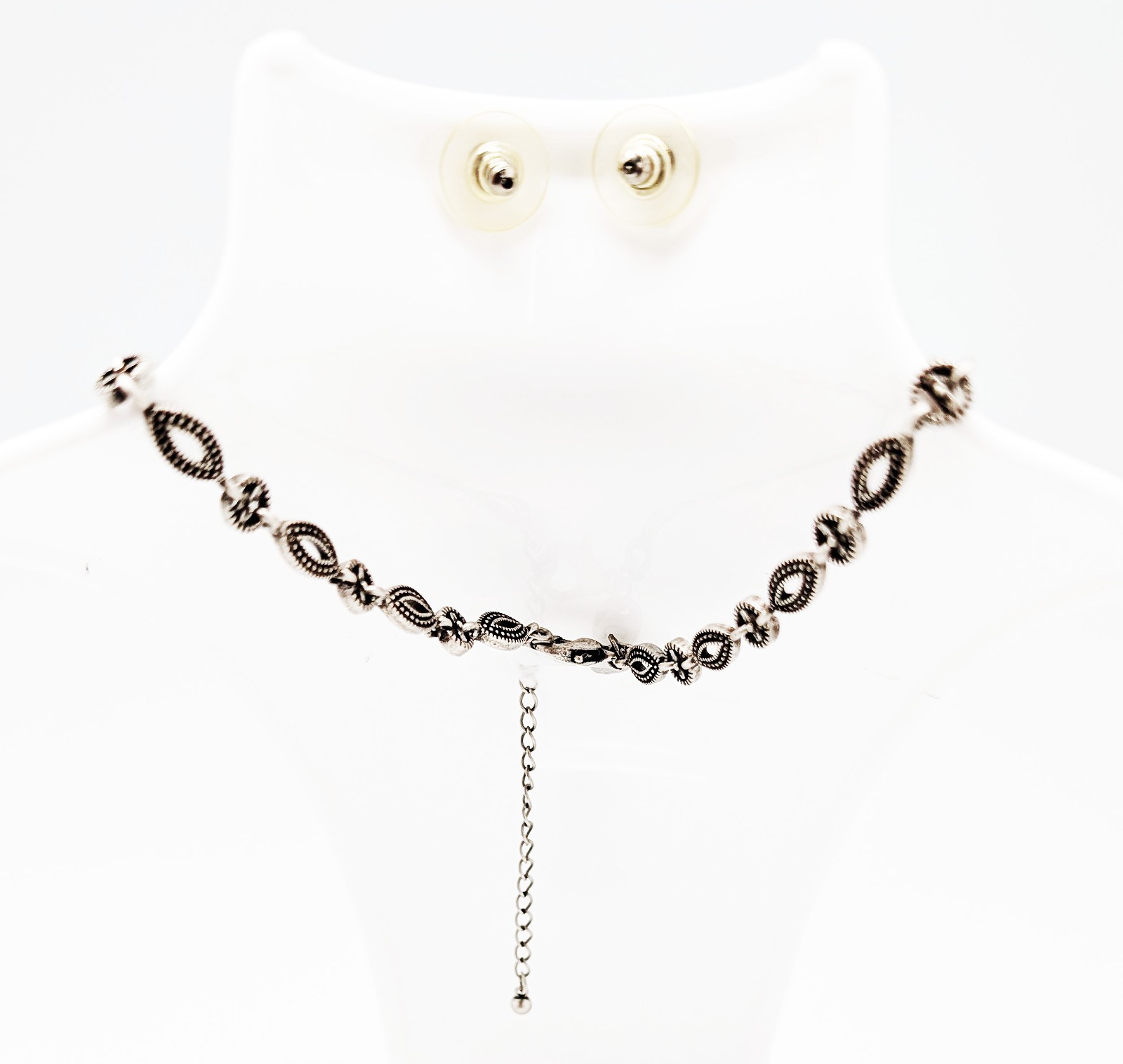 DESIGNER INSPIRED 19 in CLEAR JET CRYSTAL DANGLE ROSE SILVER TONE JEWLERY SET
