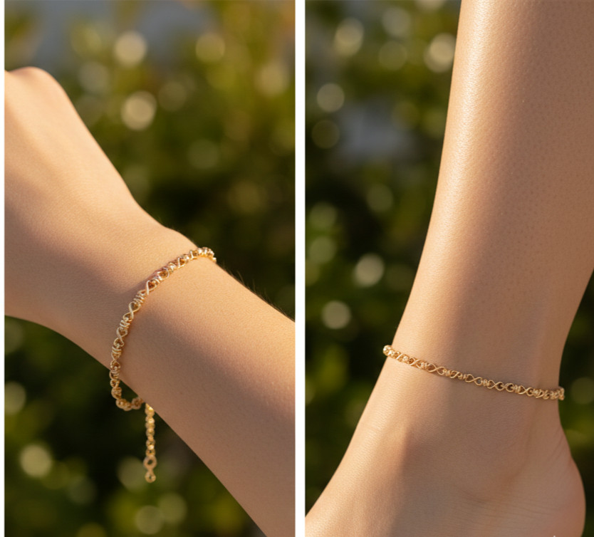 Minimalist Modern Infinity Link Chain Pattern Elegant Gold Color Bracelet