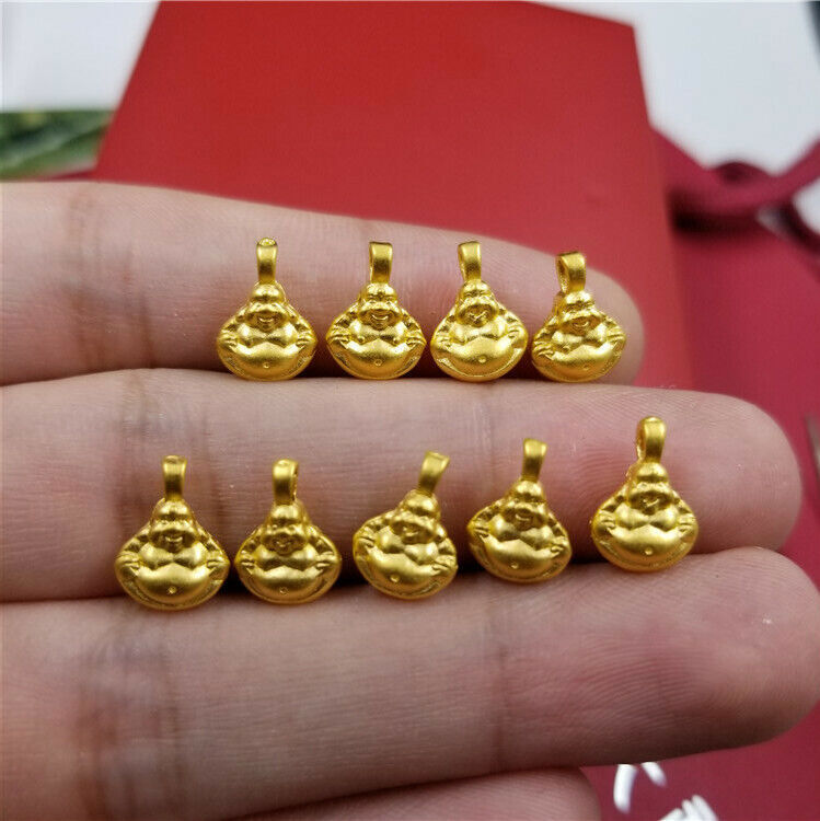 1pcs Pure 24K Yellow Gold 3D Lucky Mini Bless Buddha Pendant 0.09-0.12g