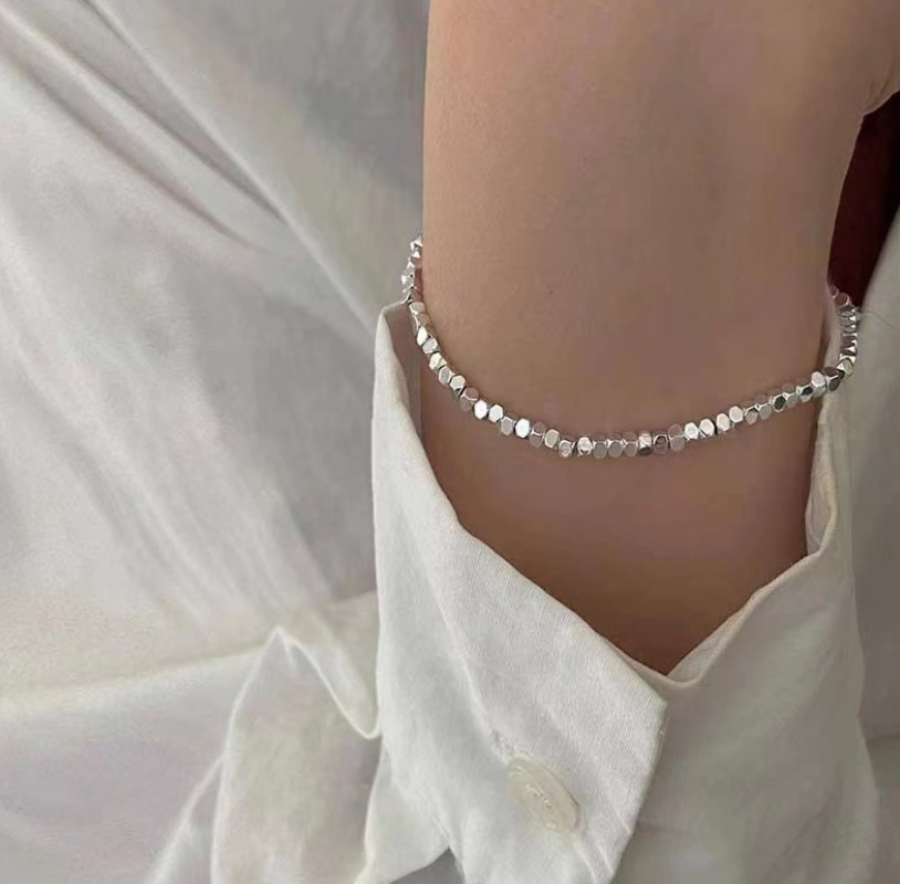 18K Gold Plated Stainless Steel Luck Bead Cube Square Chain Bracelet Bangle PE32