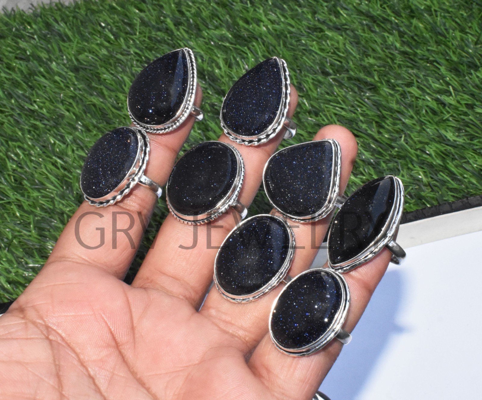 1-500 Pcs Blue Goldstone In Wholesale Rings Lot Bulk: Silver Plated Whr-76