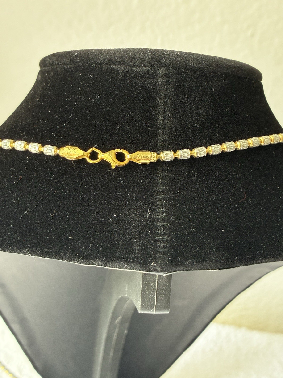 925 Two-Tone Gold & Silver Bar Link Chain Necklace Lobster Clasp Signed Italy