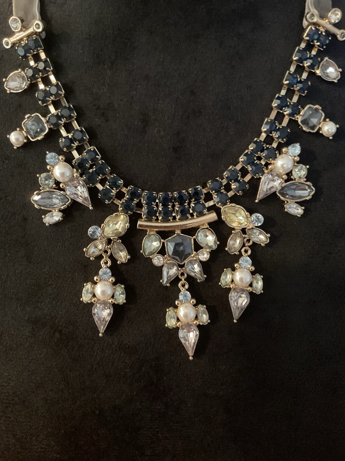 Banana Republic Crystal Art Deco Statement Velvet Necklace NWT