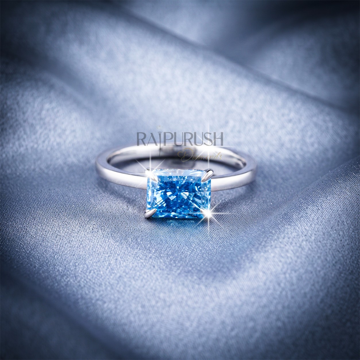 Radiant Cut Aqua Blue Aquamarine Ring 925 Silver Gold Plated Engagement Jewelry