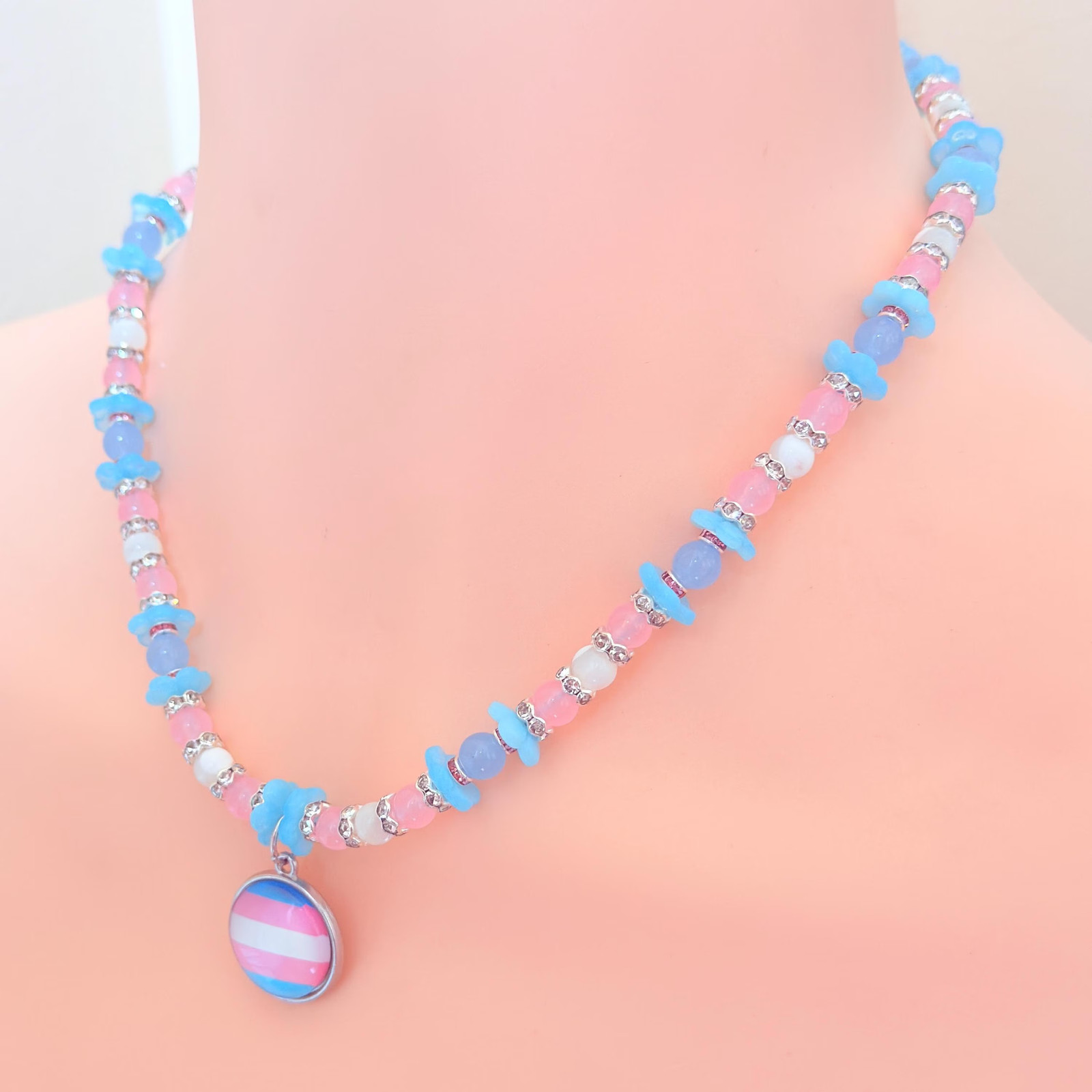 Transgender Pride Gemstone Necklace | LGBTQIA+ Gift