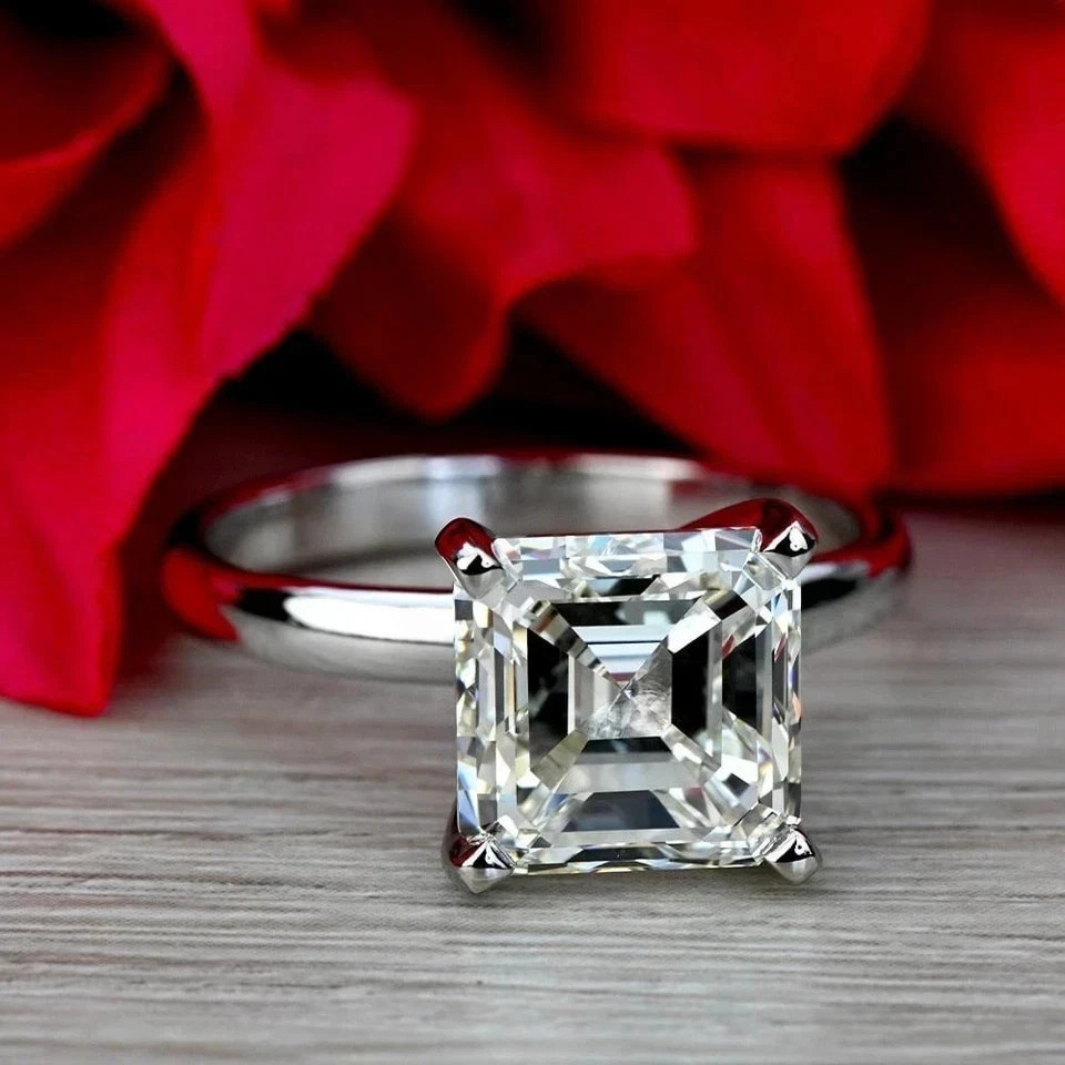 3.40 Ct Certified Asscher White Diamond Solitaire Engagement Ring 925 Silver.