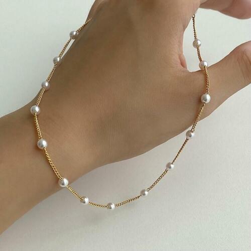 Women’s Fashion Jewelry Gold Chain Pearl Charm Choker Collar Bib Necklace New