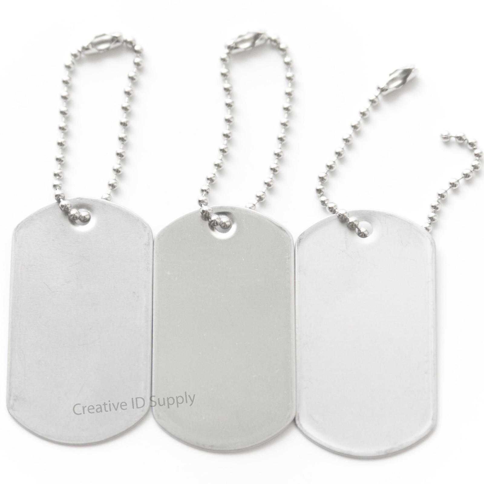 50 BLANK STAINLESS STEEL DOG TAGS SHINY/MATTE MILITARY SPEC WITH/WITHOUT KEY TAG