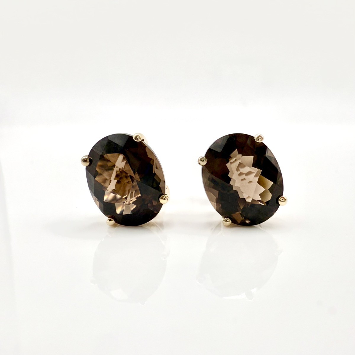 14K Yellow Gold APX 5.77 CTW Large Oval Smokey Quartz Earrings 2.4g (ML1083052)