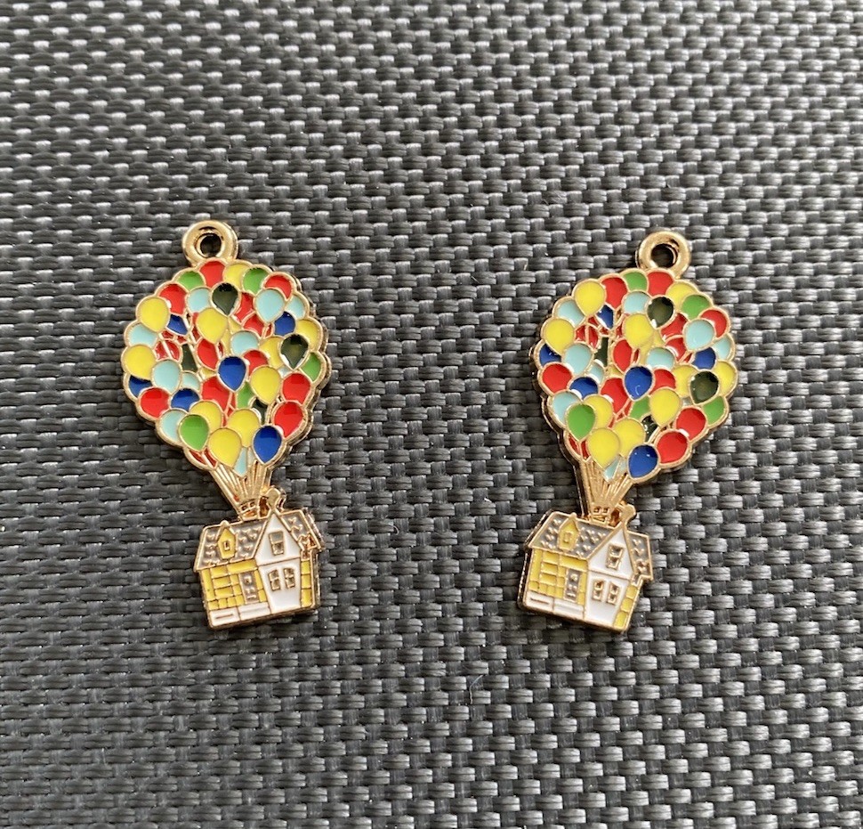 Pair Of Pixar Movie UP Balloon Enamel Metal Charm Pendant Necklace Jewelry DIY