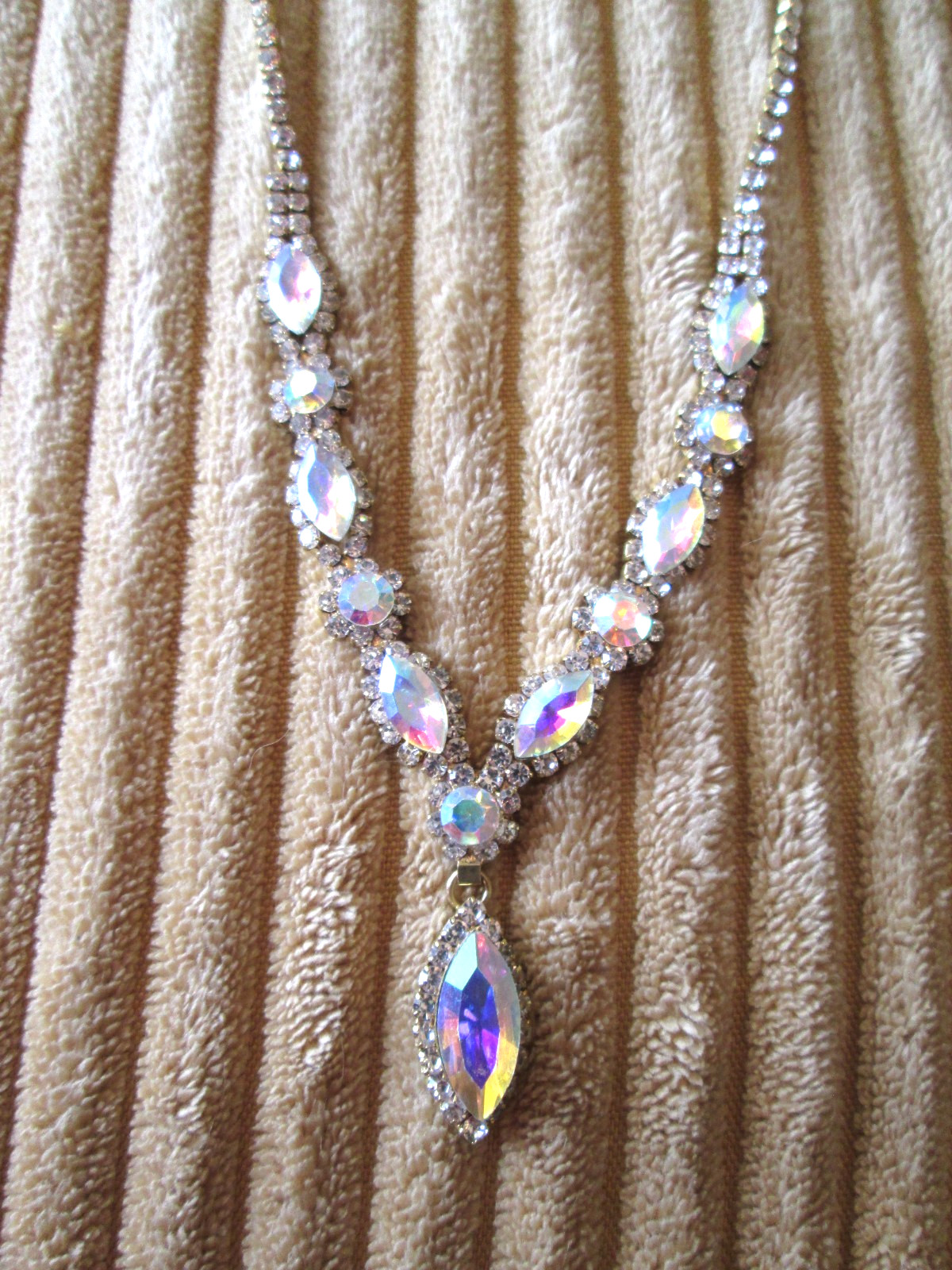 Christina Collection Crystal Drop Gold Tone Aurora Borealis 16in -20in Necklace
