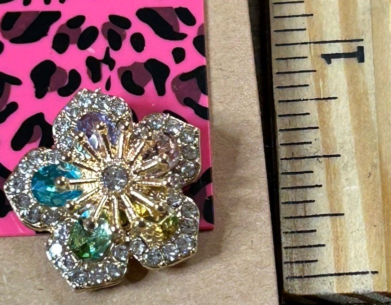 Multicolor FLOWER Rhinestone Golden Floral BLOSSOM Betsey Johnson Earrings
