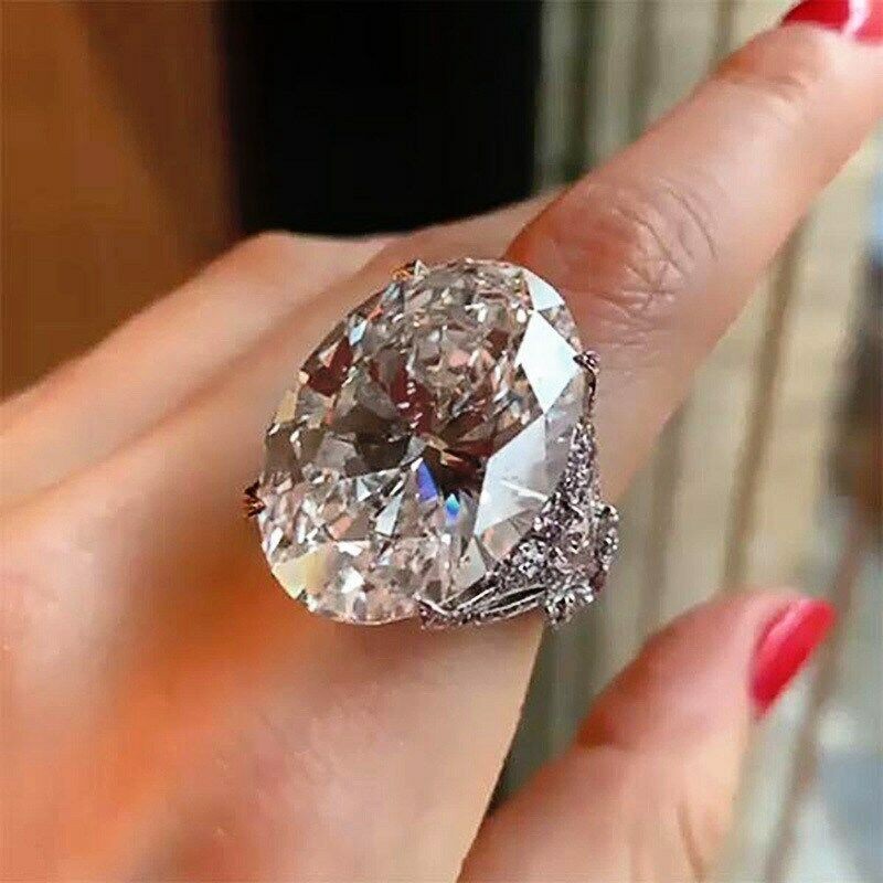 Women Rings Luxury Oval Cut Cubic Wedding Size 6-10 Jewelry Zirconia Silver