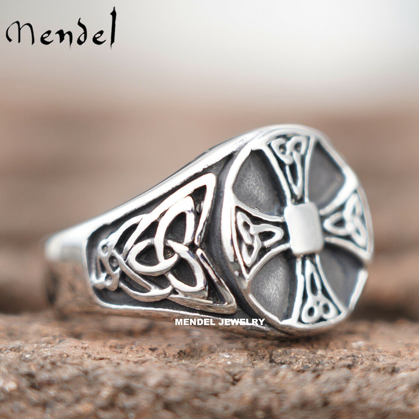 MENDEL Mens Irish Celtic Trinity Knot Cross Ring Stainless Steel Size 7 8 9 -15