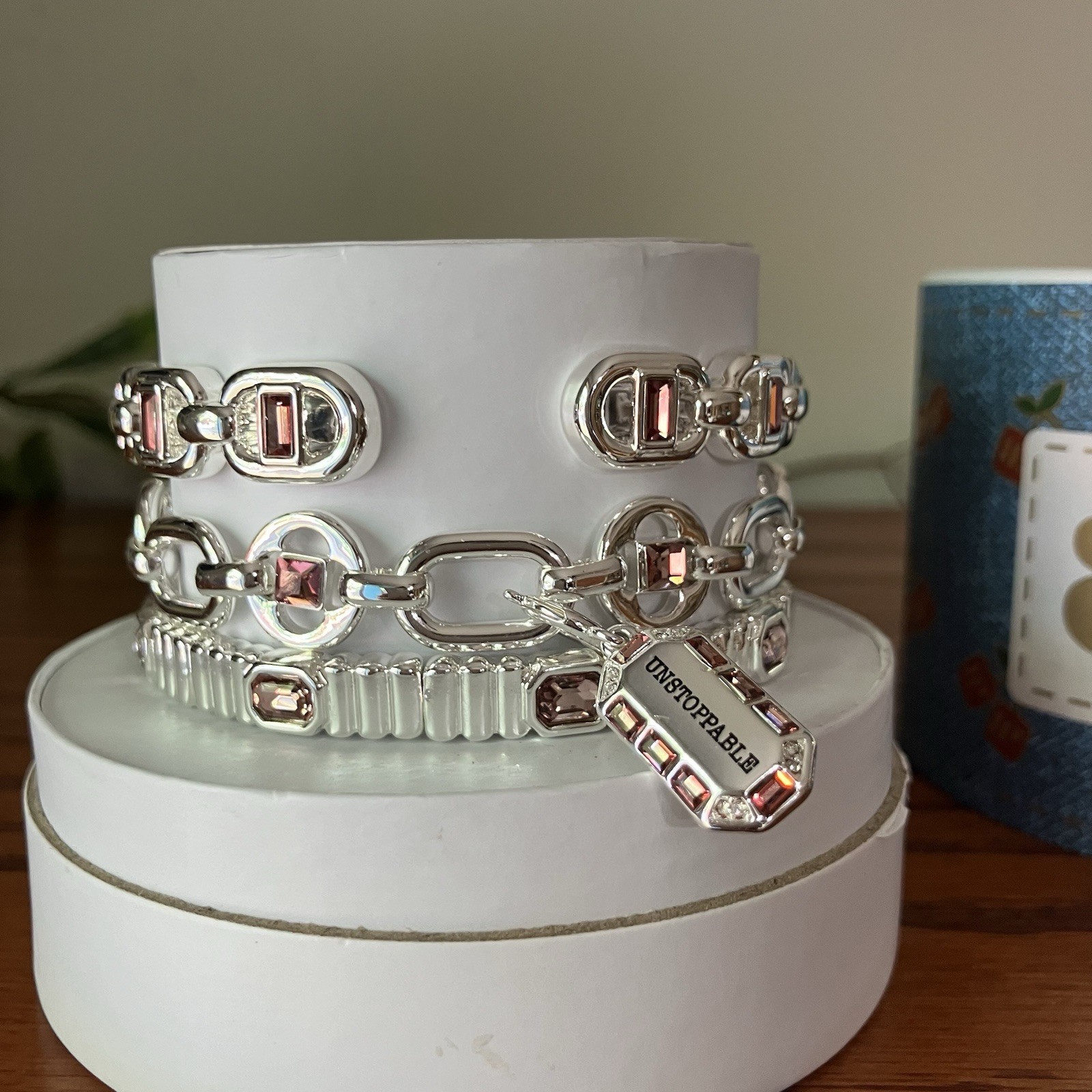 Bomb Party Spring Stacks 2026 Say It Louder UNSTOPPABLE Charm Bracelet Pink Silv
