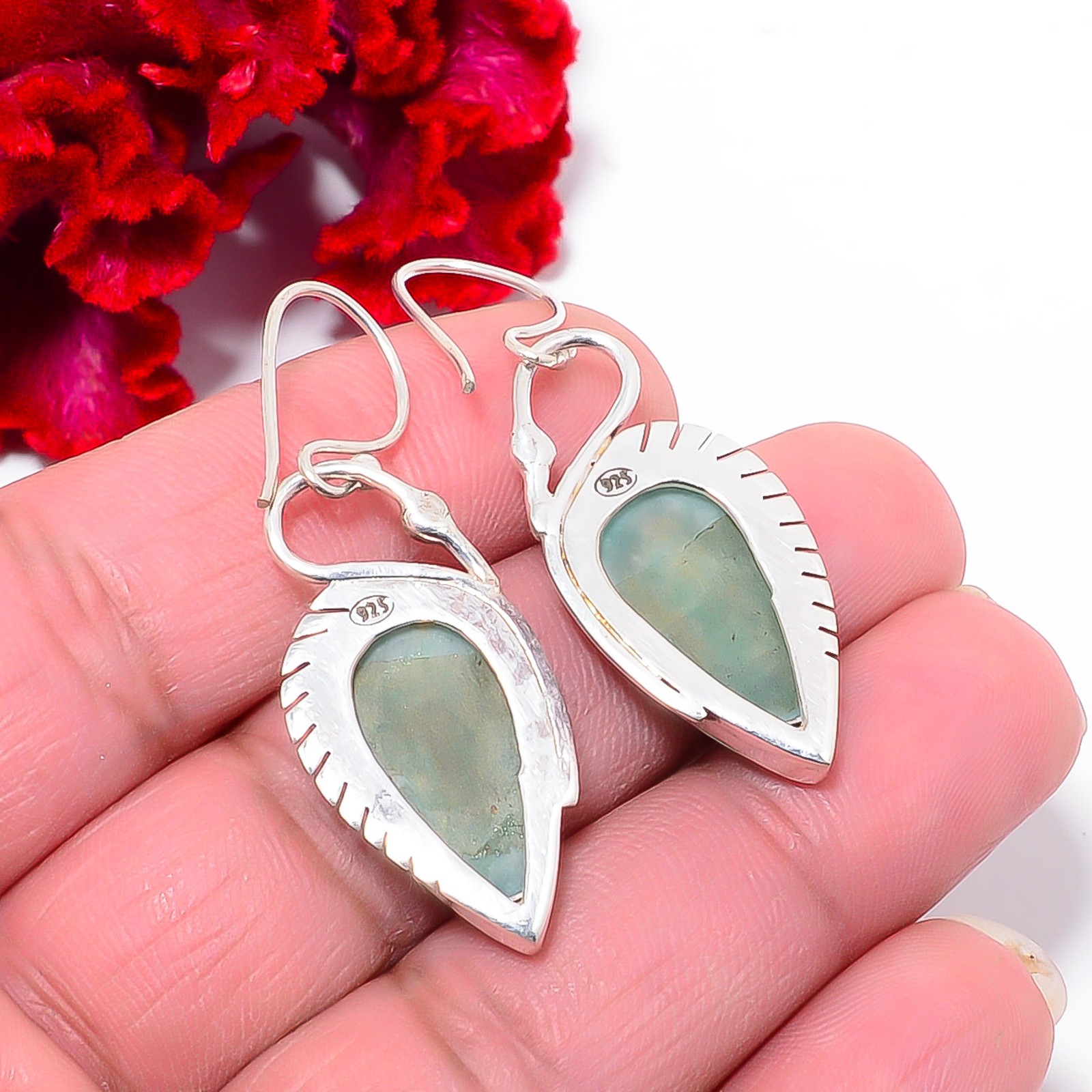Amazonite – Russia Gemstone 925 Sterling Silver Swan Earring 1.72″ E1030911132