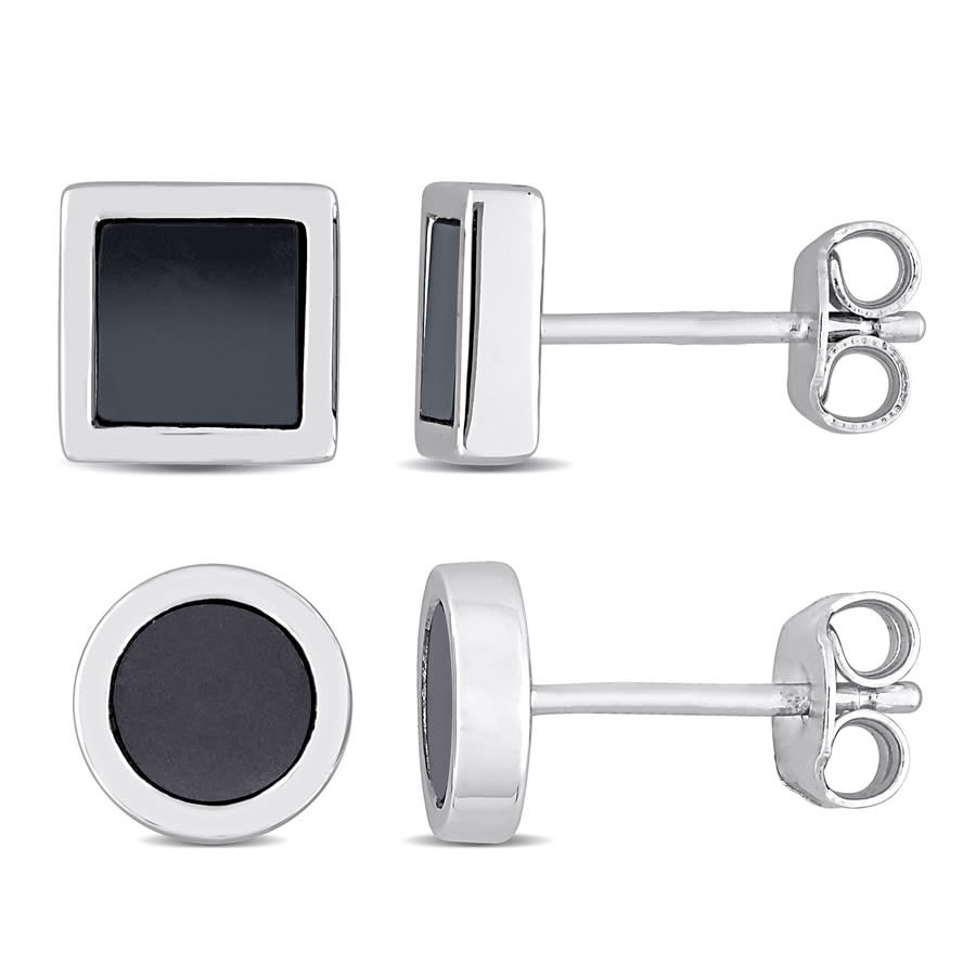 Amour Men’s 2-Piece Set 1 5/8ct TGW Hematite Square and Round Stud Earrings in