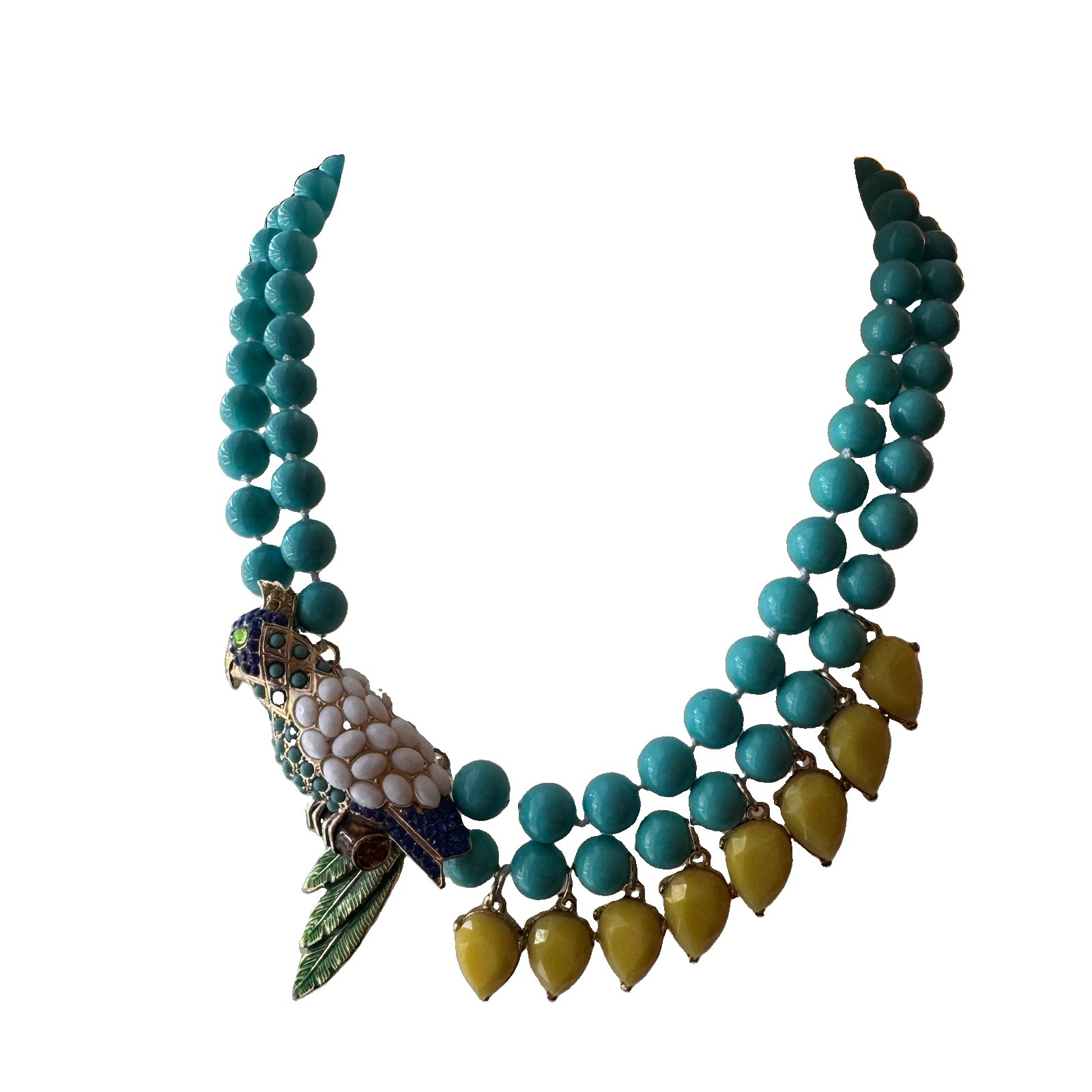 J Crew Parrot Colorful Statement Necklace Rhinestone & Enamel Turquoise Beads
