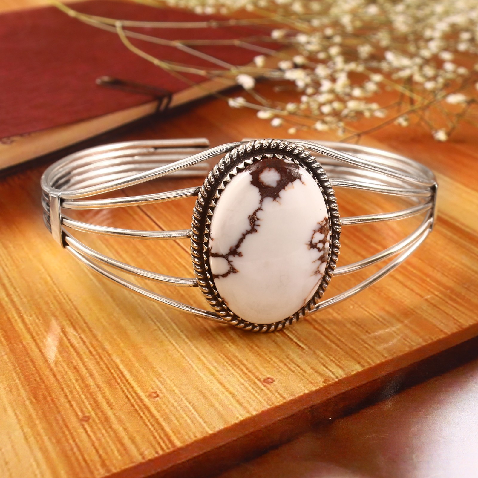 Wild Horse Turquoise Cabochon Bangle Handmade 925 Sterling Silver Jewelry