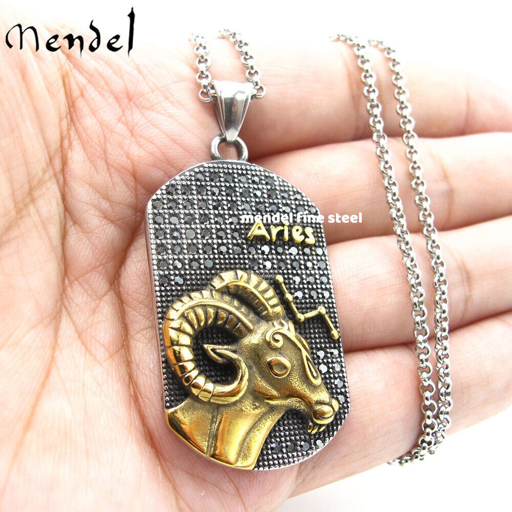 MENDEL Mens Horoscope Aries Zodiac Sign Necklace with Pendant Stainless Steel