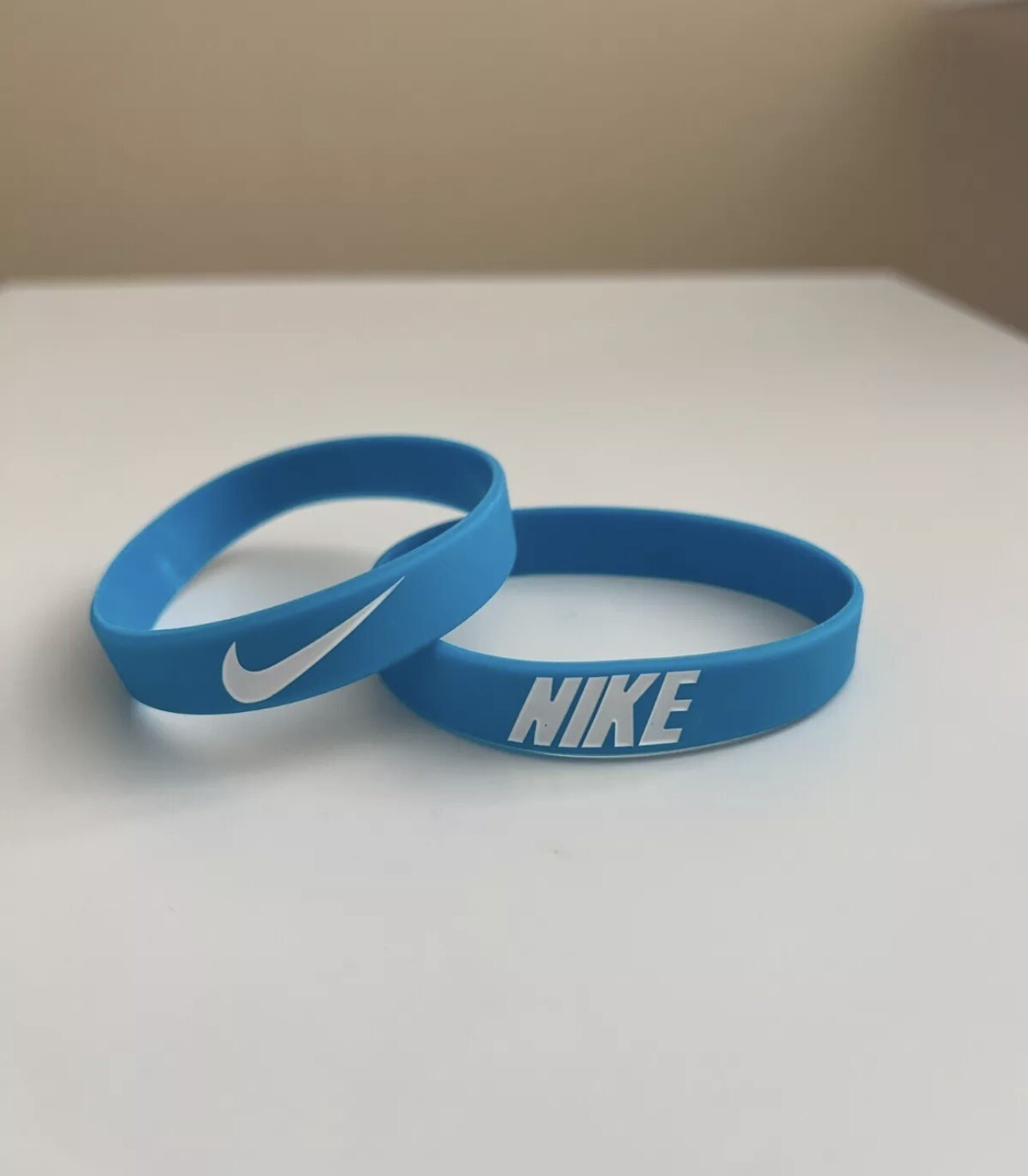 One Nike Silicone Wristband Bracelet / Light Blue With White