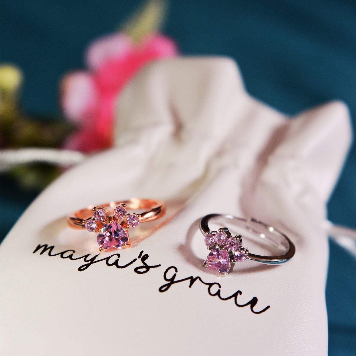 Maya’s Grace Adjustable Crystal Zircon Paw Print Ring for Women